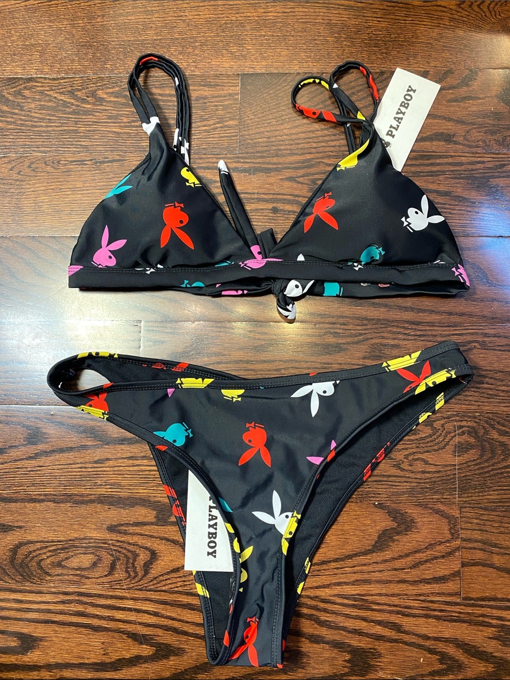 Brand New Vintage Playboy Swimwear 2piece Bikini Set black L